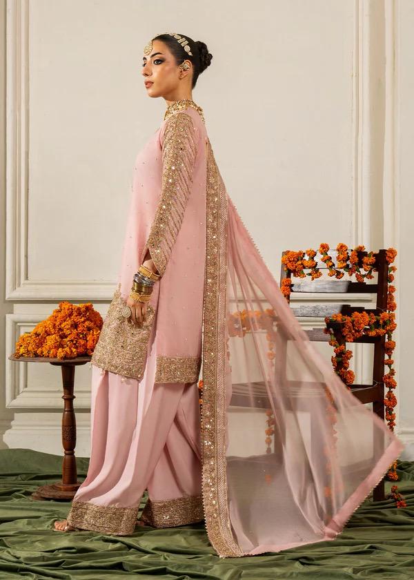 Blush Pink Kamdani Punjabi Suit: 3-Piece Chiffon Pakistani Wedding Outfit