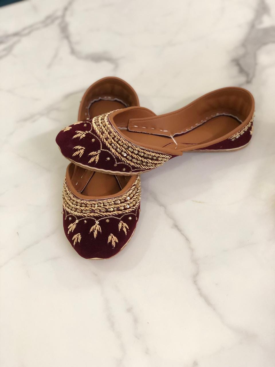 Maroon Velvet Khussa Juttis | Handcrafted Embroidered Punjabi Flats