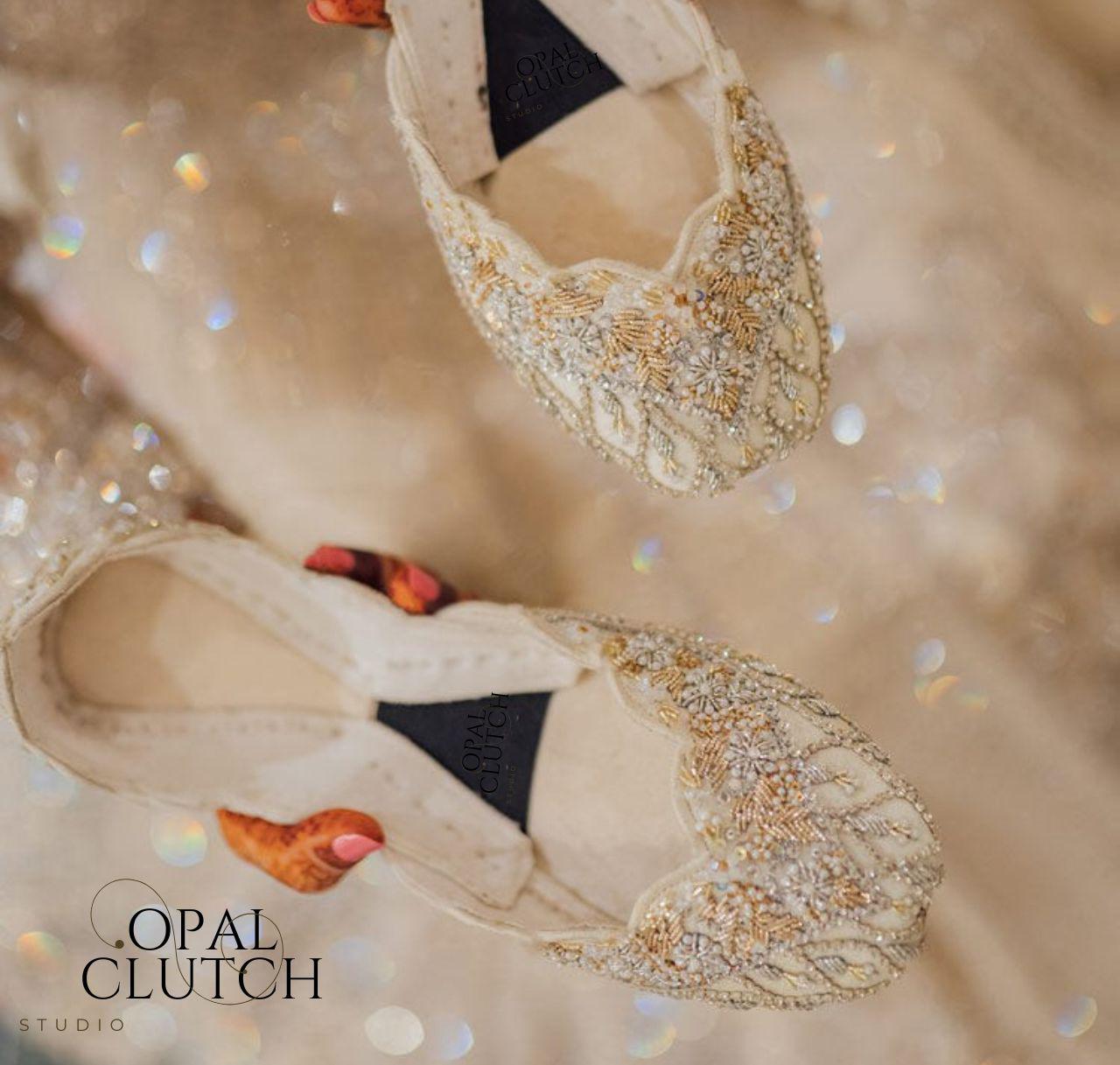 Handmade Pearl Embellished Khussa – Velvet Bridal Jutti