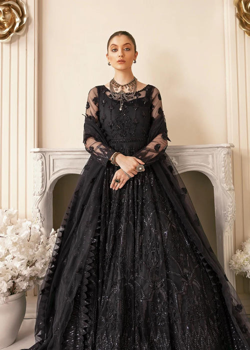 Black Embroidered Net Maxi Gown: Pakistani Wedding Reception Dress