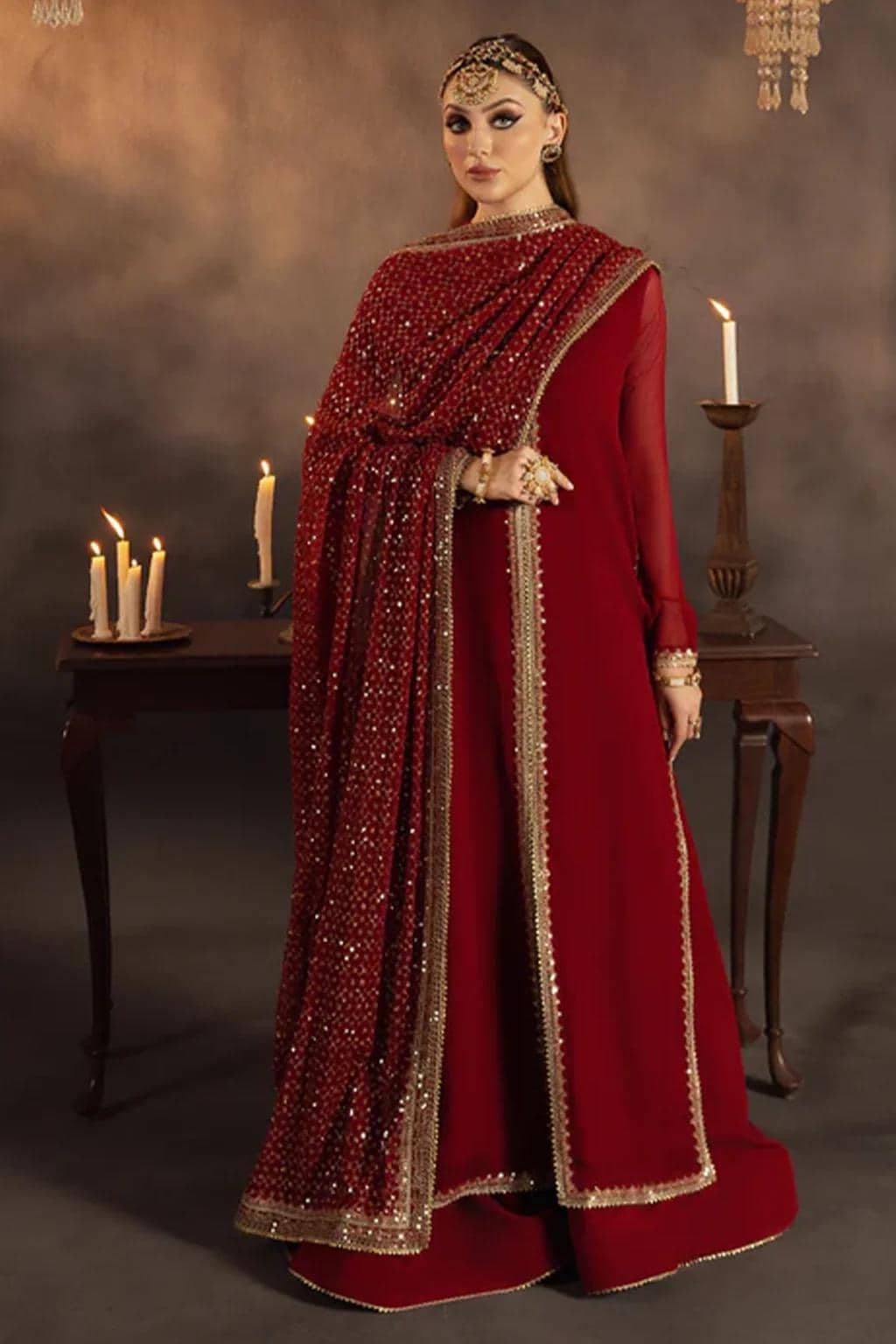 Red Sequin Sharara Suit, Indian Pakistani Dress, 3 Piece