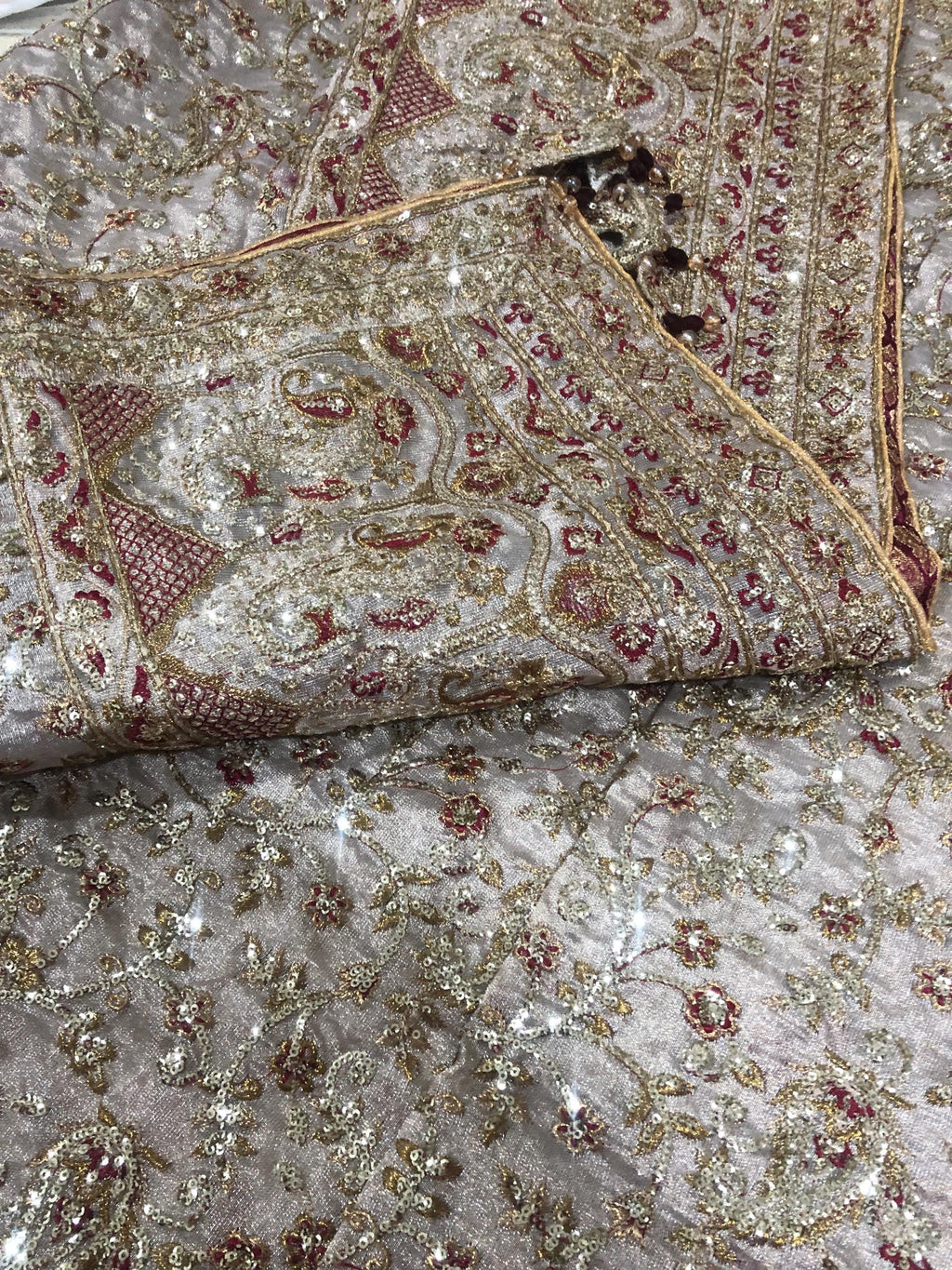 Hand Embroidered Gold Tissue fancy Dupatta: Indian Wedding Shawl