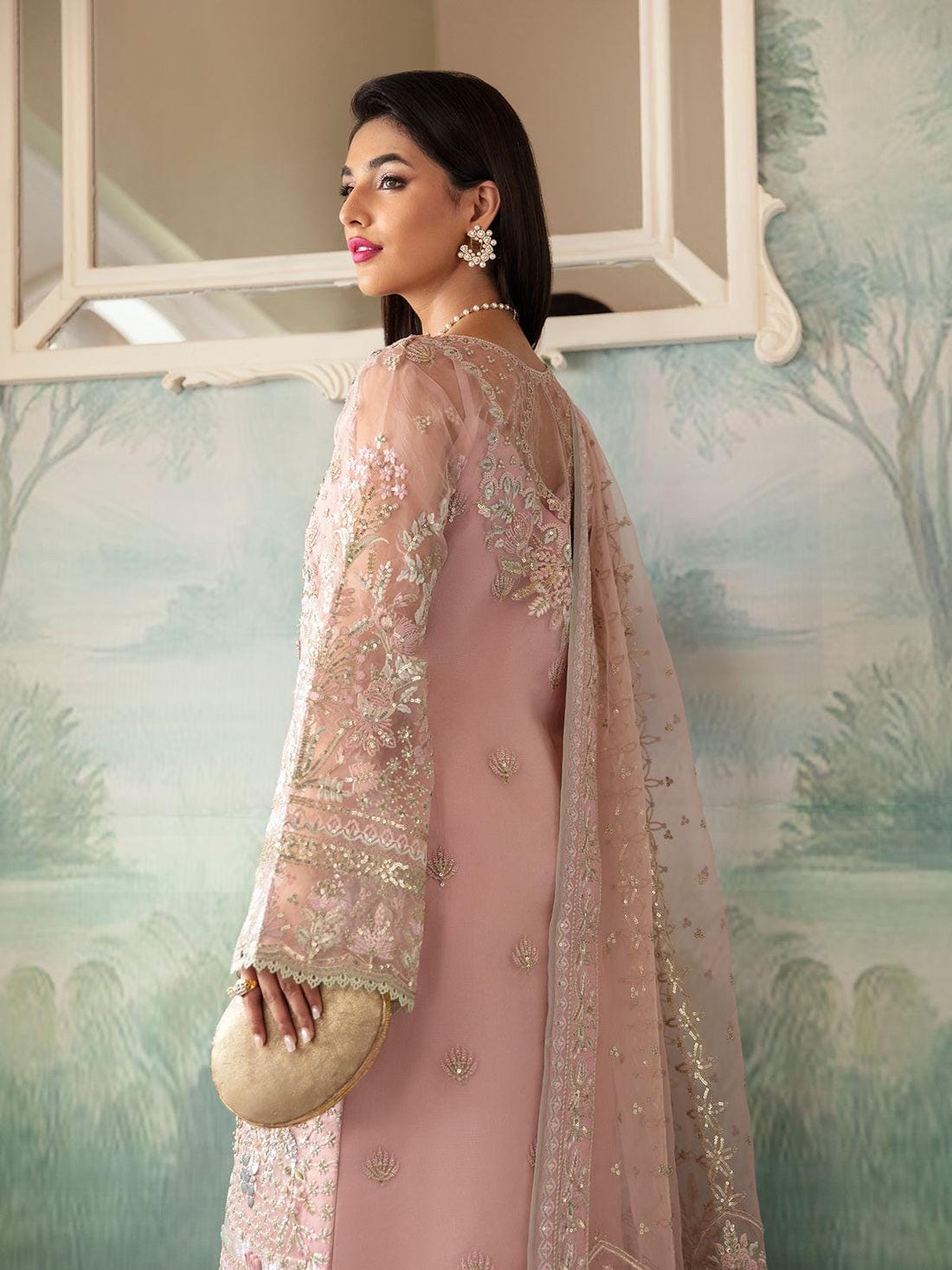 Blush Pink Embroidered Organza Pakistani Dress, Indian Wedding Guest Wear
