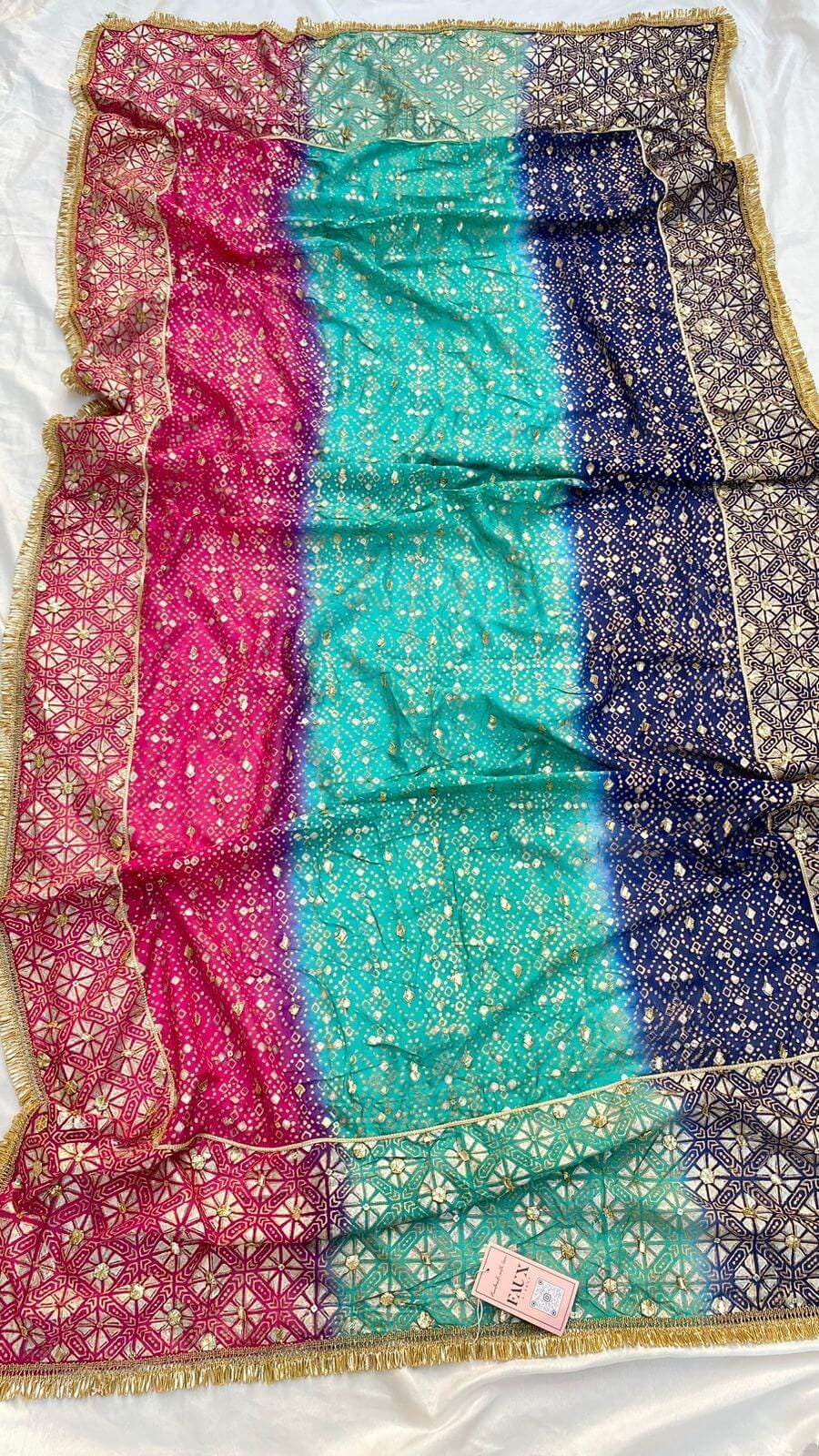 Shaded Silk Chunri Dupatta, Gota Work, Pakistani Wedding Shawl