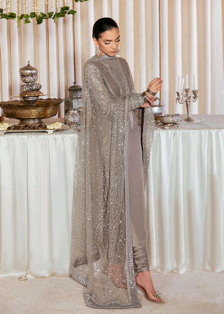 Grey Silk Salwar Kameez Suit, Embroidered Indian Wedding Dress