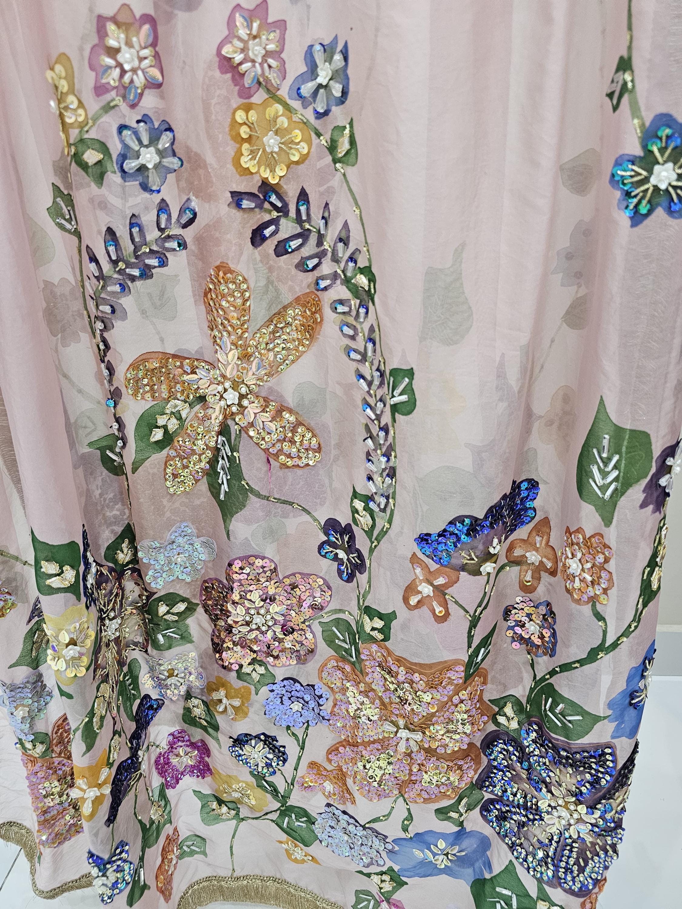 Hand-Painted Floral Tissue Dupatta: Baby Pink Bridal Shawl