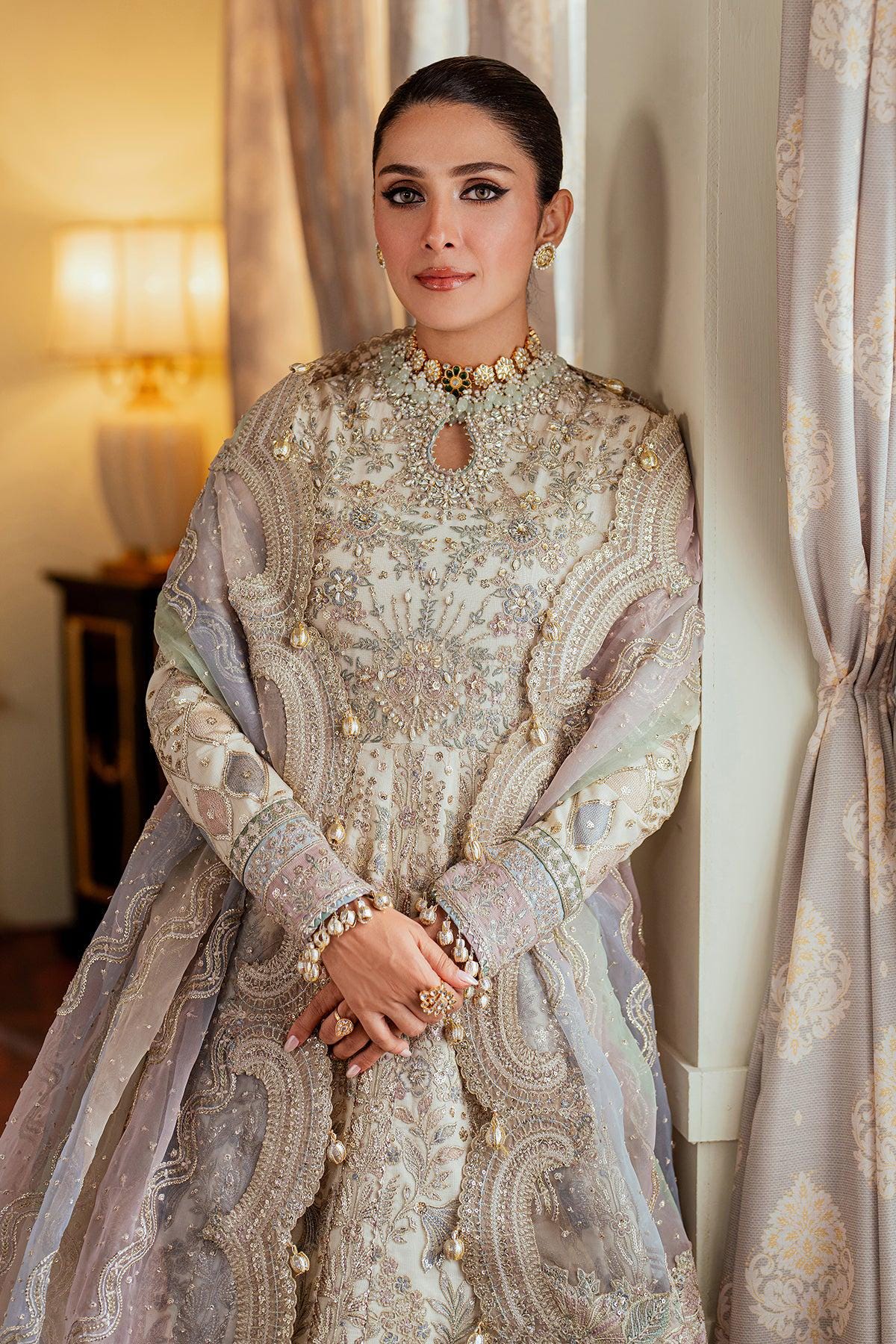 Embroidered Net Pakistani Maxi Dress: White Pearl Wedding, Shadi