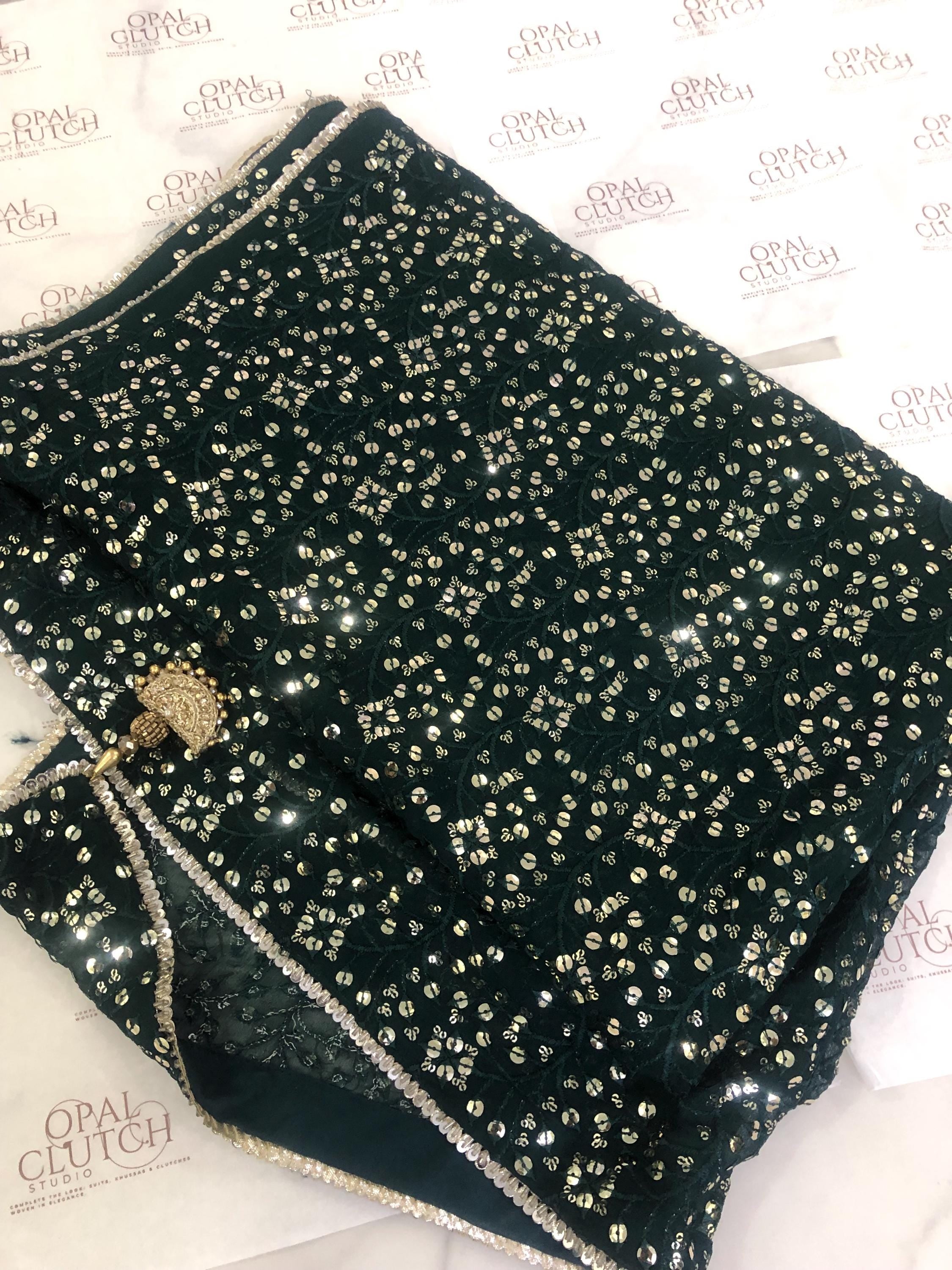 Green Sequin Dupatta: Chiffon Shawl, Embroidered Bridal Mayun