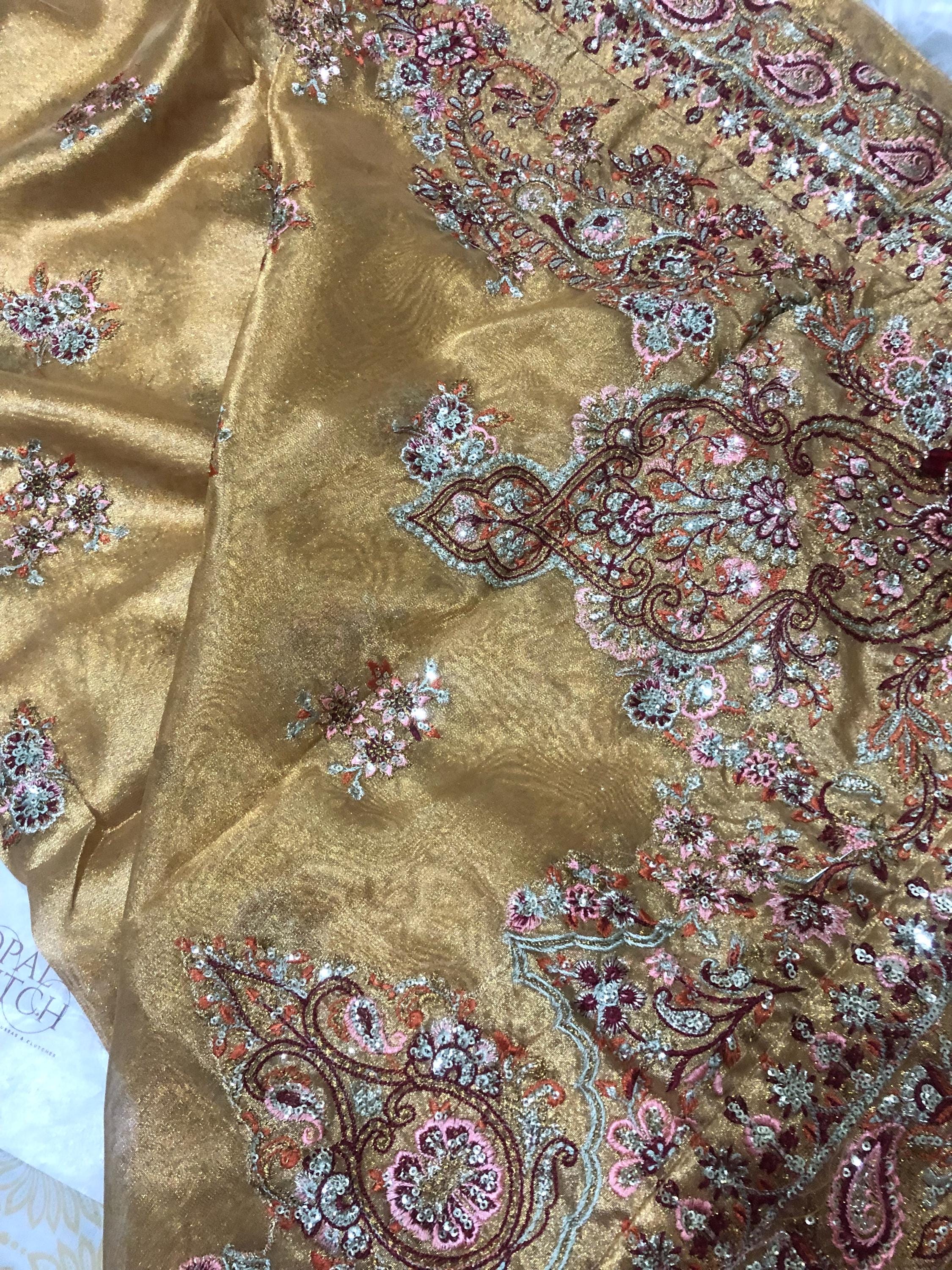 Gold Indian Silk Kamdani Bridal Shawl