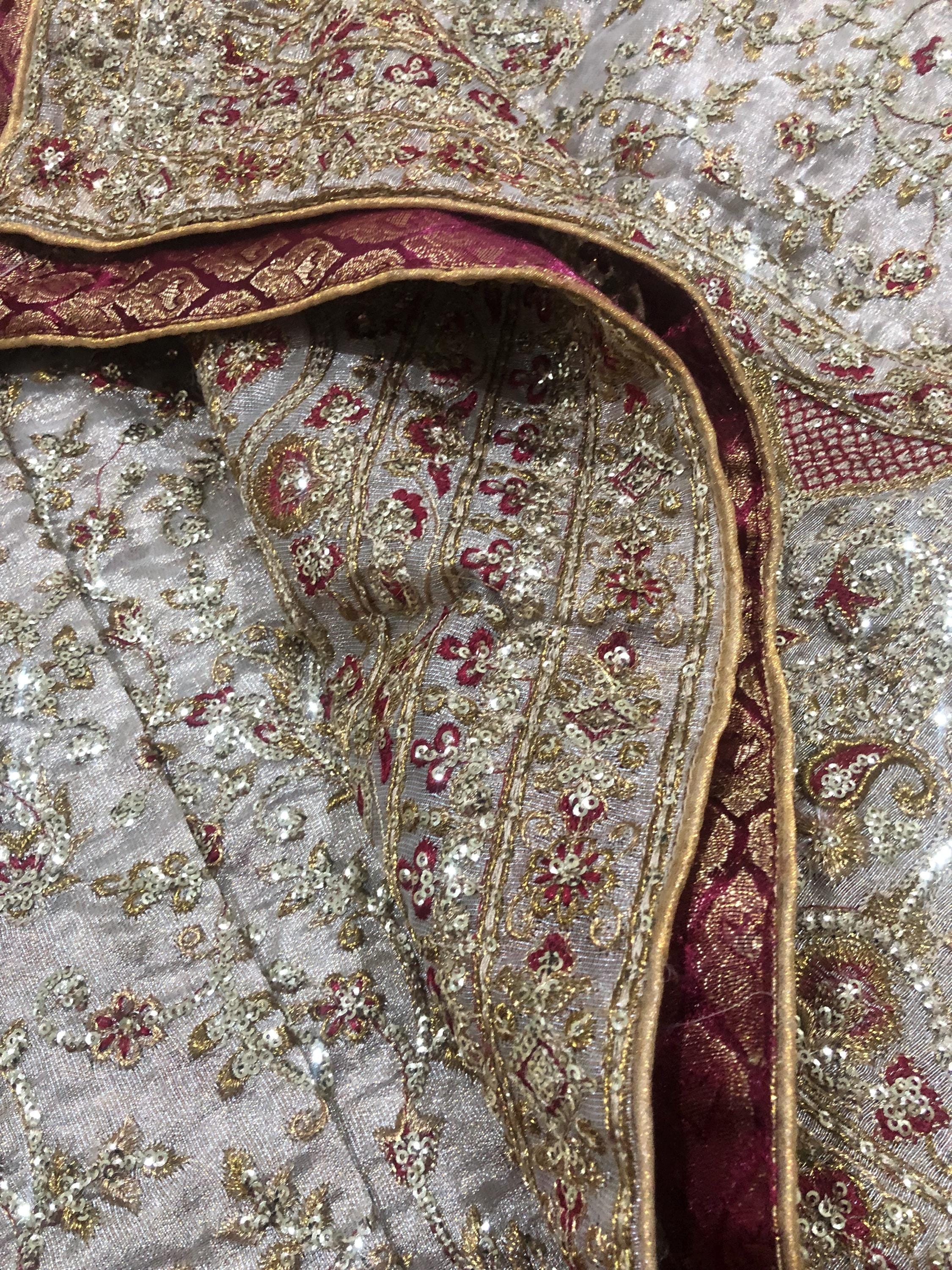 Hand Embroidered Gold Tissue fancy Dupatta: Indian Wedding Shawl