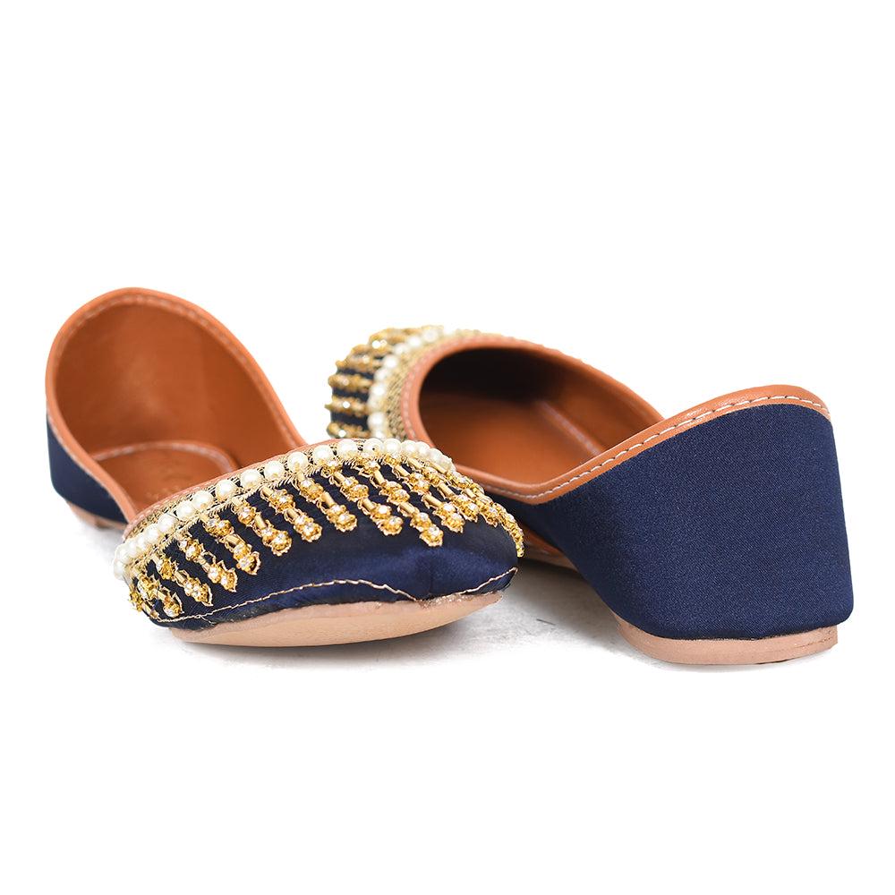 Handmade Blue Velvet Jutti: Pearl & Sequins, Punjabi Flats