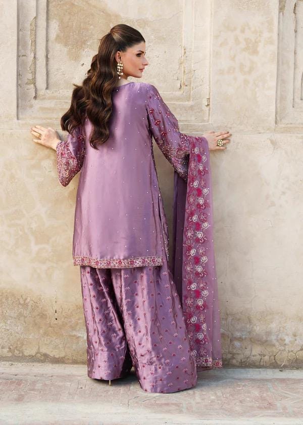 Kamdani Silk Punjabi Suit purple Short Kurta, Trouser & Dupatta