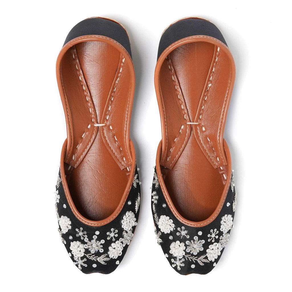 Black Pearl Bridal Flats: Handmade Indian Khussa Shoes