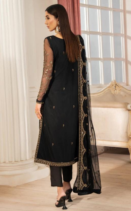 Embroidered Net Shirt & Raw Silk Trouser: Indian Formal Dress