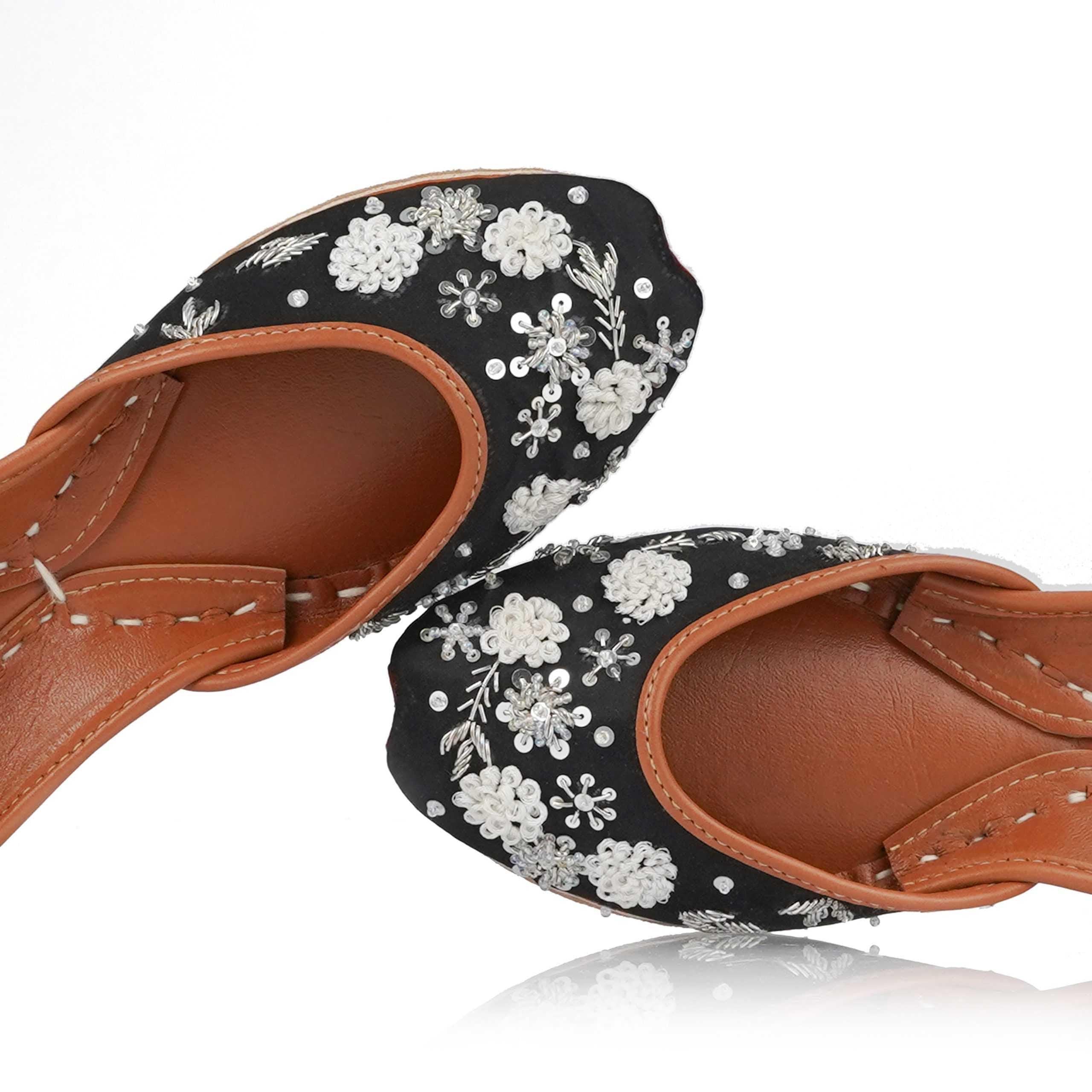 Black Pearl Bridal Flats: Handmade Indian Khussa Shoes