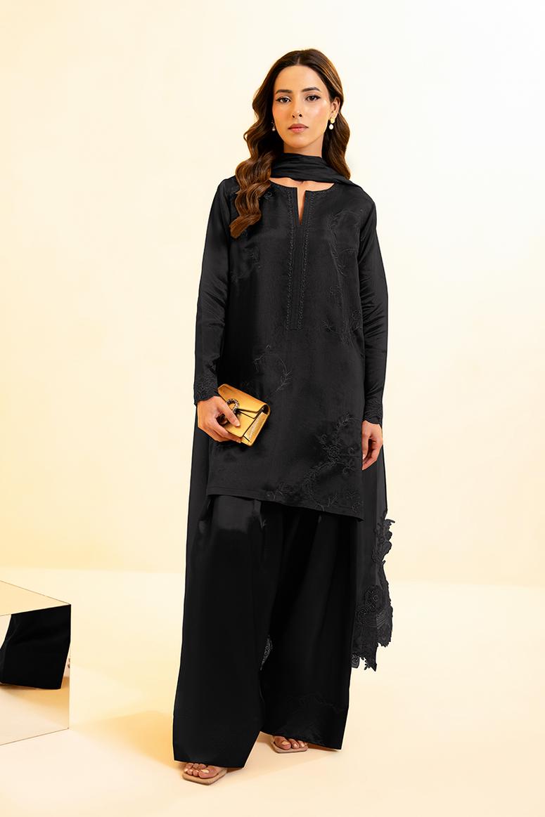 Embroidered Tassel Silk Farshi Shalwar Kameez: Pakistani 3-Piece Suit