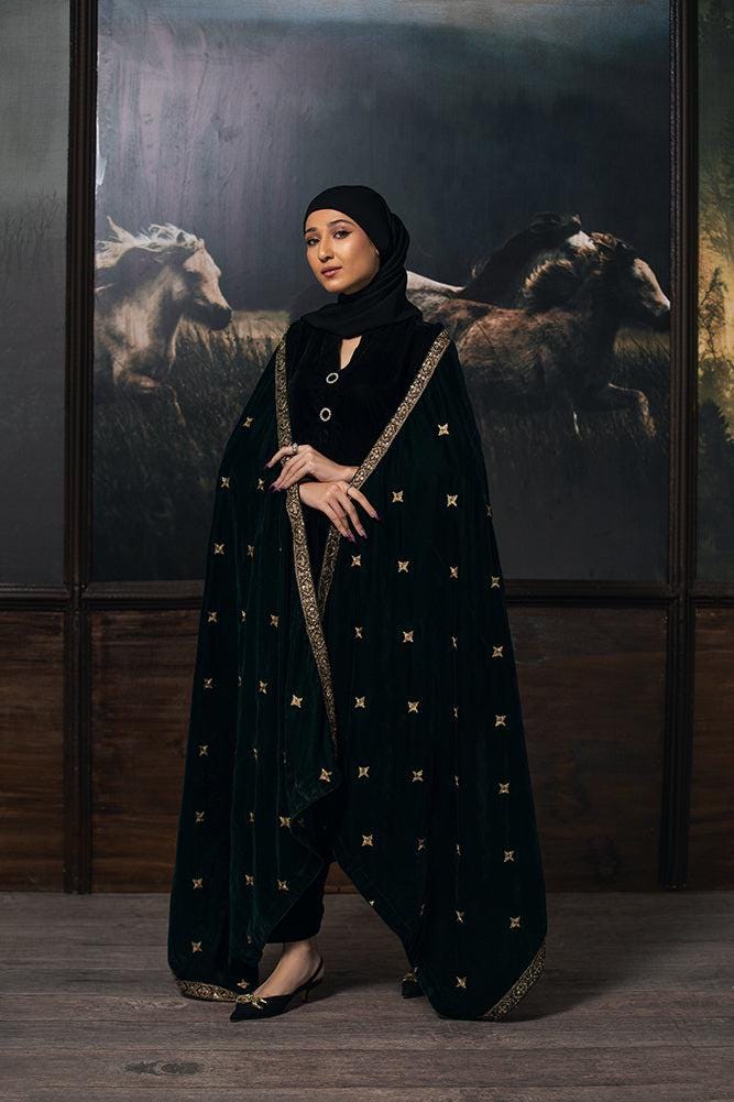 green twinkle  Velvet Bridal Shawl, Kashmiri Style