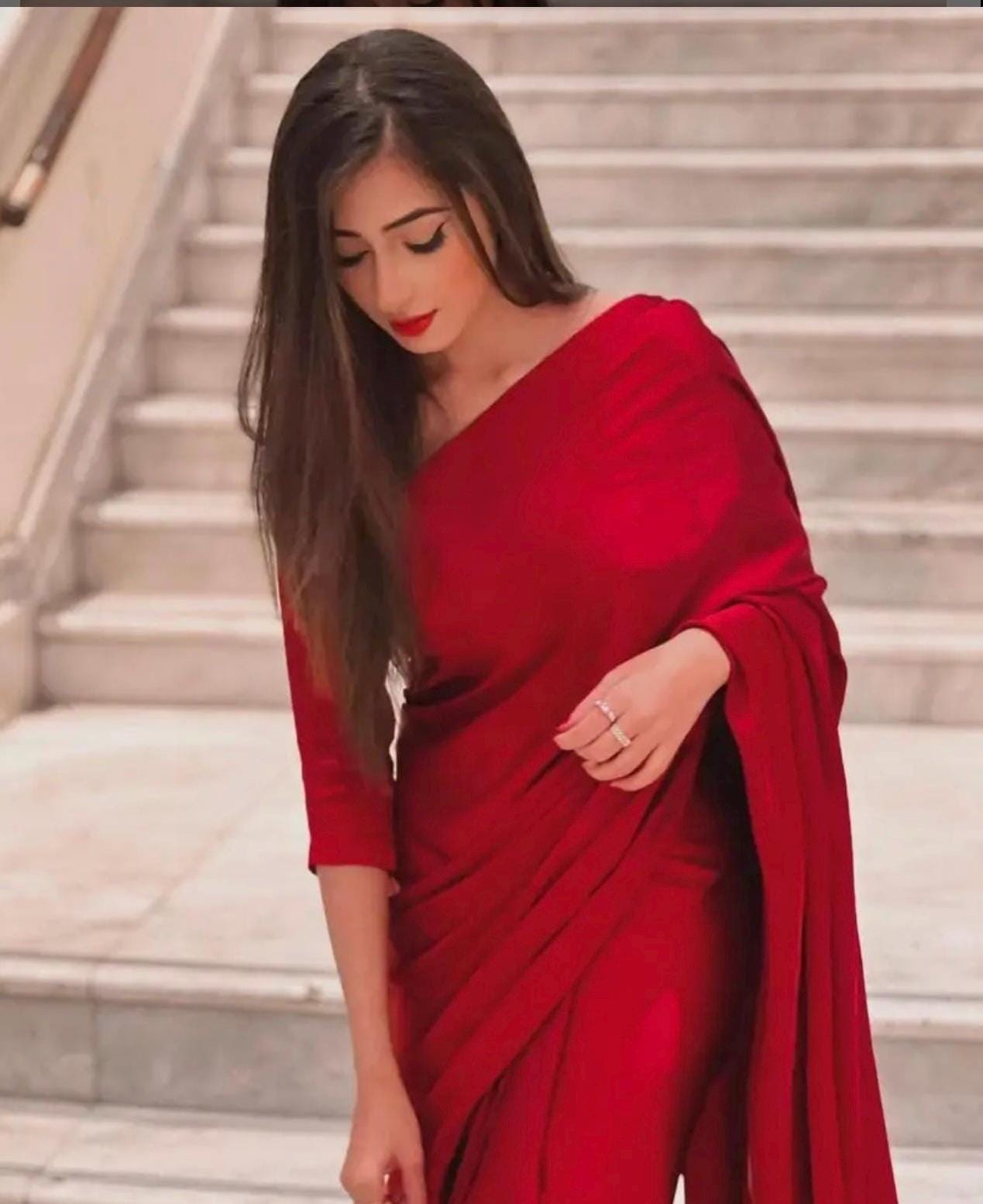 Red Silk Saree, Stitched Indian Designer Sequin Sari