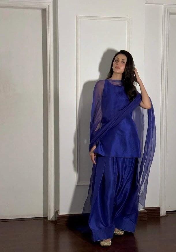 Raw Silk Farshi Shalwar Suit: 3-Piece Indian Dress