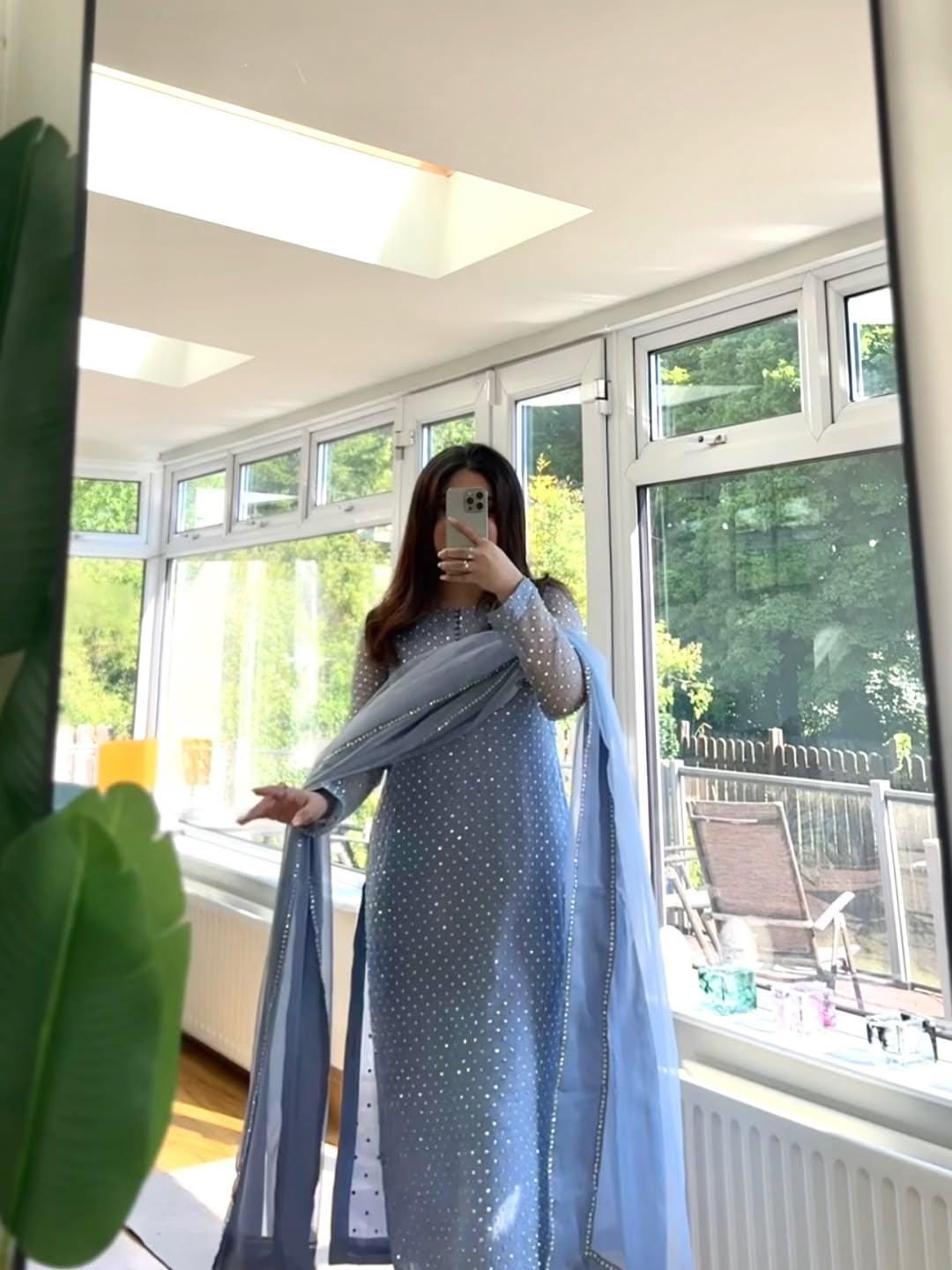 Sequin Organza Pakistani Suit: 3-Piece Wedding Guest Dress