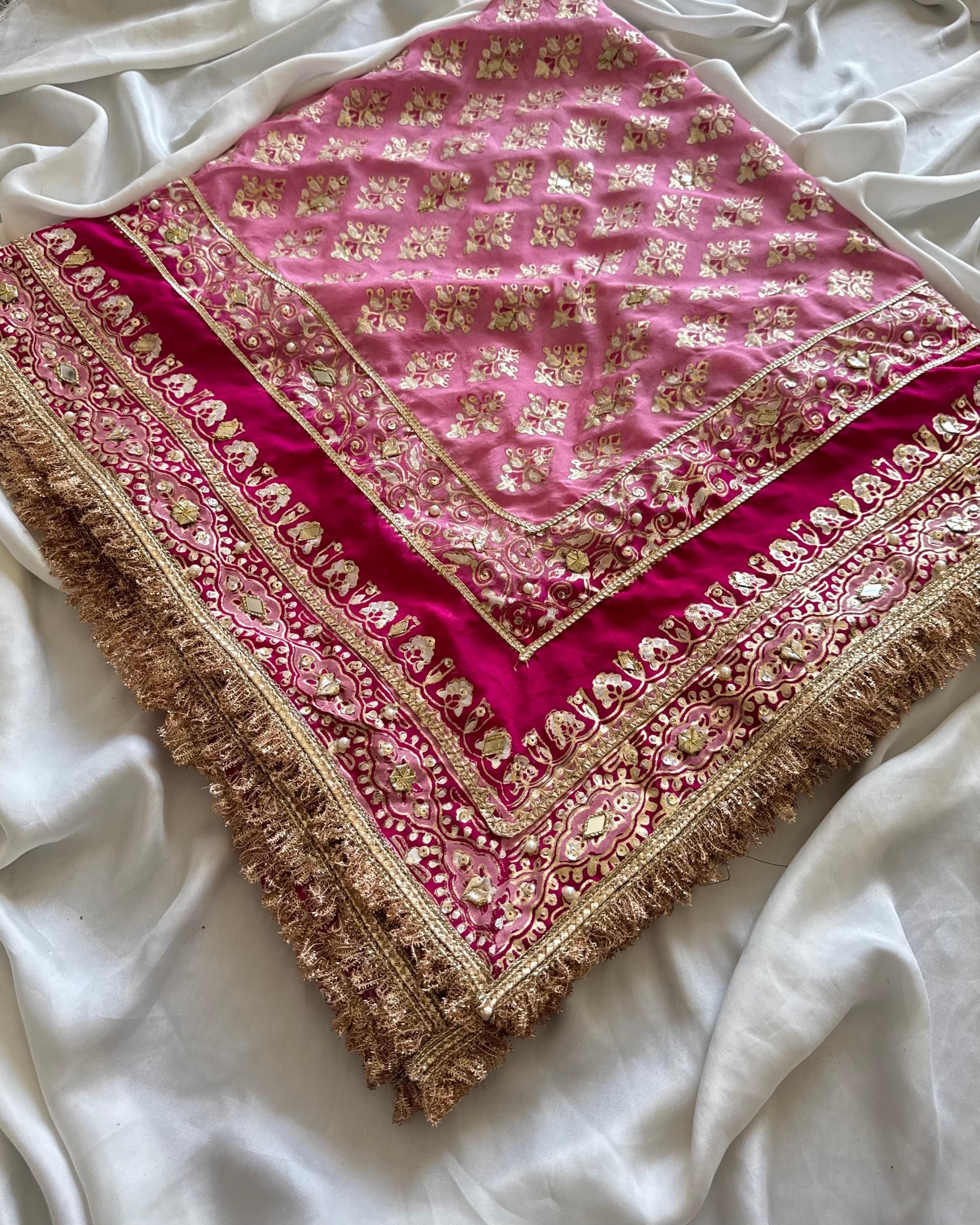 Pink Kamdani Silk Bridal Dupatta: Pakistani Indian Shawl