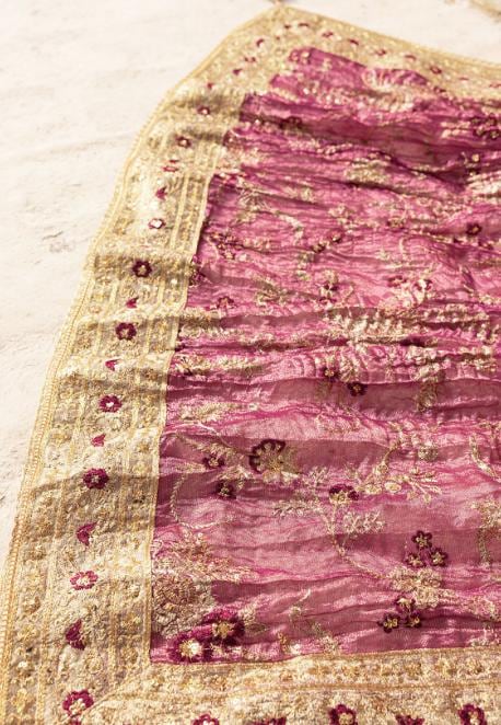 Gold Tissue Indian Shawl: Tie Dye Kamdani Hand Embroidery