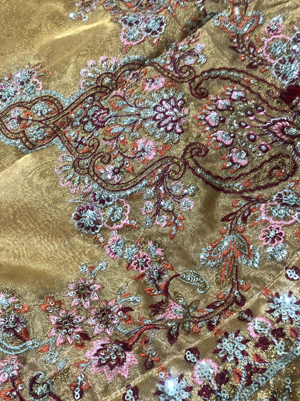 Gold Indian Silk Kamdani Bridal Shawl