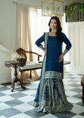 Blue Chiffon Gharara Dress, Indian Wedding Outfit, Zari Embroidery