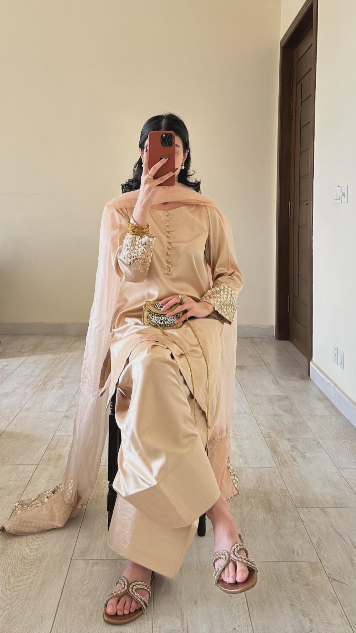 Gold Mirror silk color Farshi shalwar|Eid|Diwal|Free shippingi,Punjabi Suit |Farshi Suit Salwar Kameez Suits Stunning Three-Piece pakistani