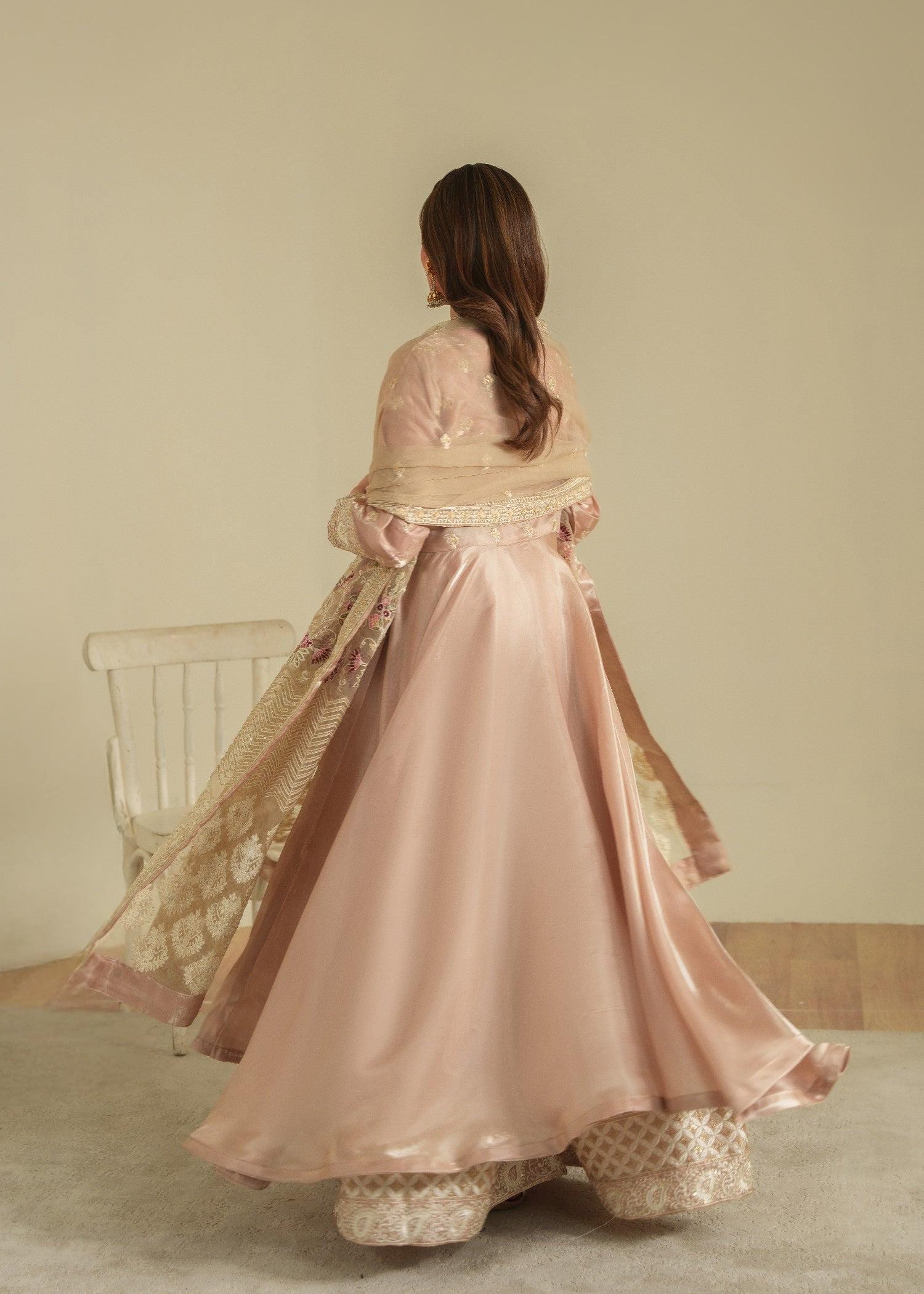 Tea rose pink Flared pishwas sharaha pants, Pakistani handembriodery 3pc Outfit