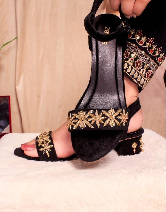 Embroidered Velvet Wedding Wedges - Ethnic Indian Zardozi Heels