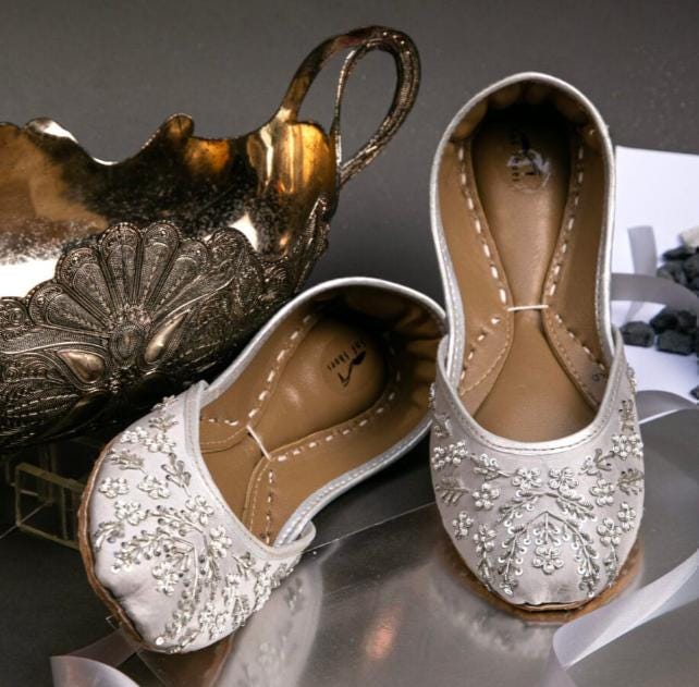Pearl Embellished Bridal Khussa | Silver Wedding Jutti