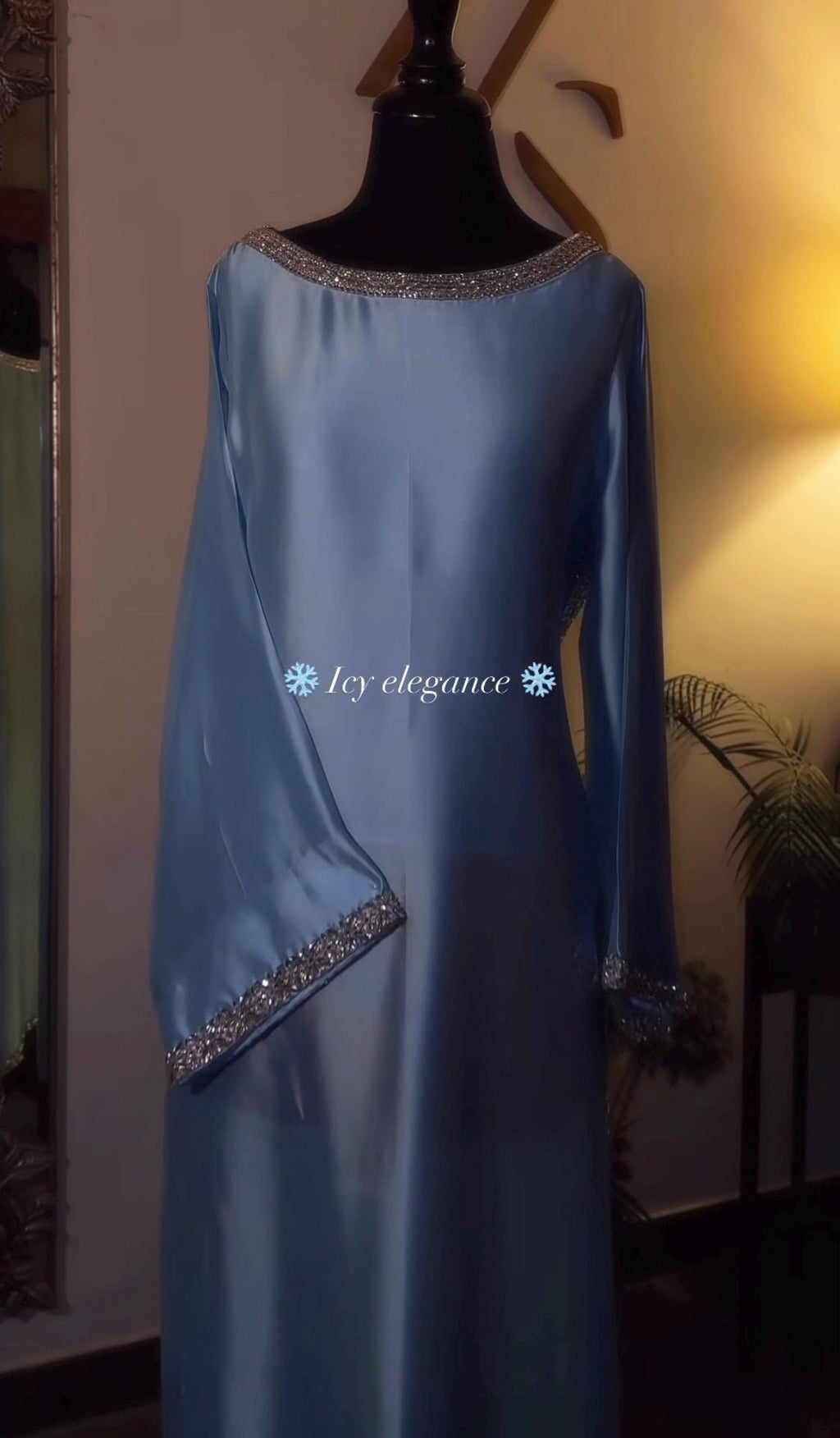 Blue Silk Kameez Shalwar, Pakistani Outfit, Stone Work 3pc