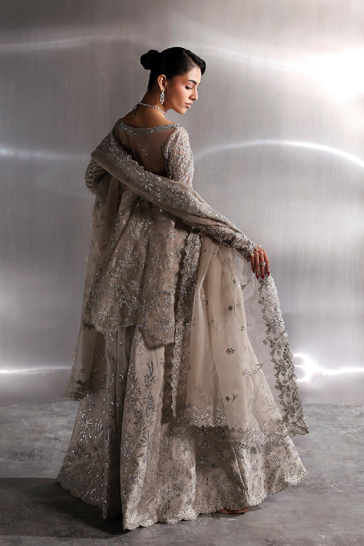 Designer Grey Organza Pakistani Suit, kamdani Sequence Work, Eid Outfit