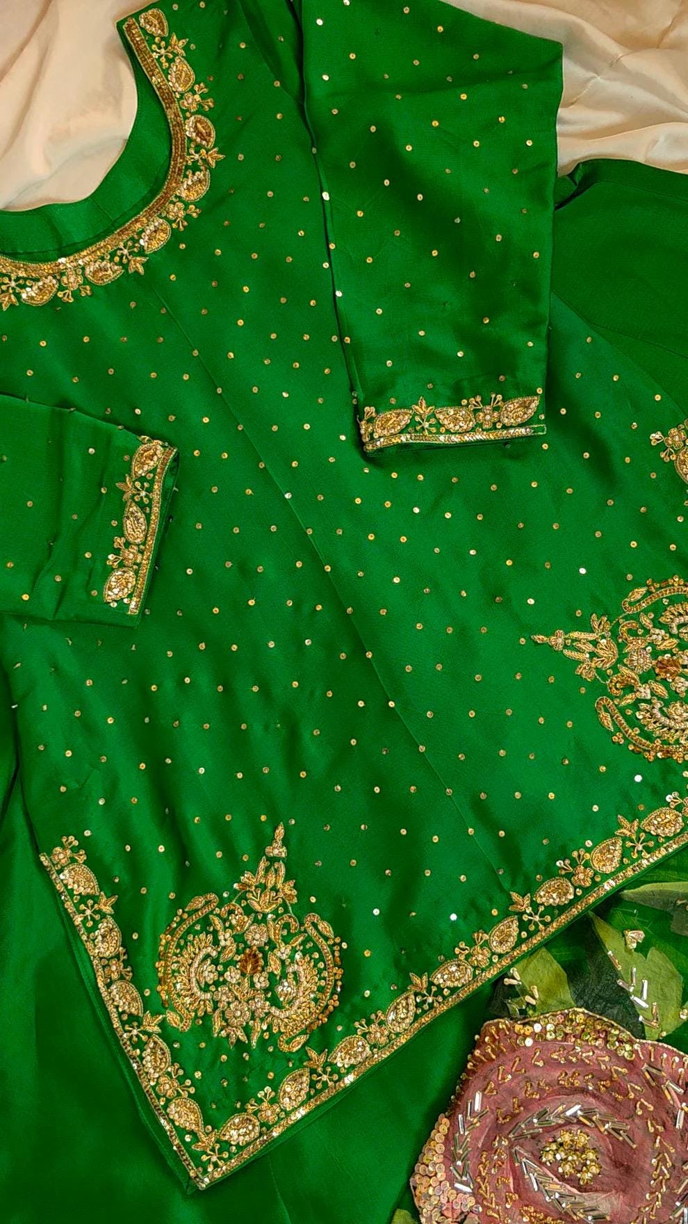 Hand-Painted Bridal Silk Sharara: Embroidered Organza Dupatta