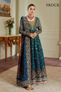 Blue Chiffon Pakistani Gown | Embroidered Dupatta, Silk Trouser