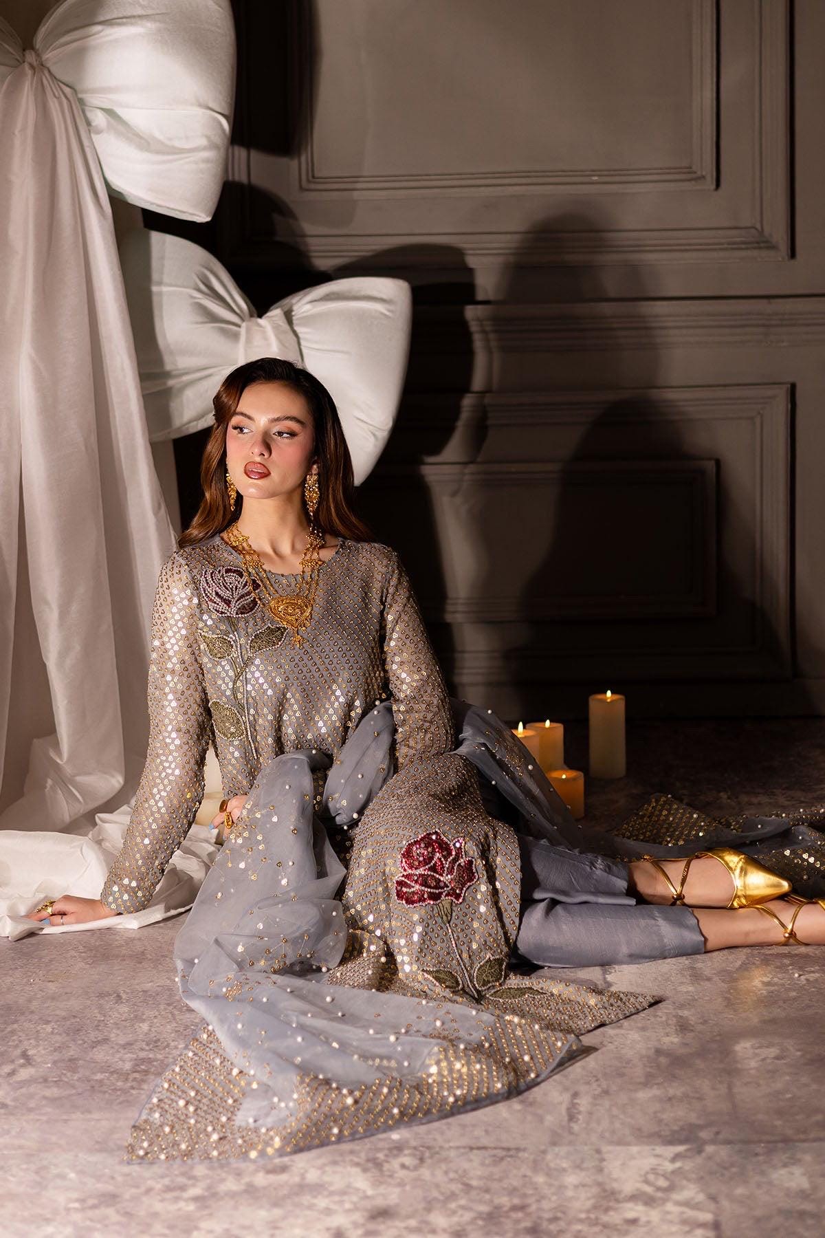 Grey Sequin Salwar Kameez Suit, Indian Wedding Dress