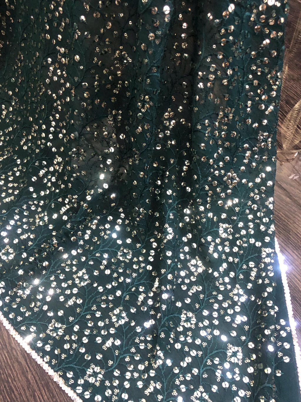 Green Sequin Dupatta: Chiffon Shawl, Embroidered Bridal Mayun