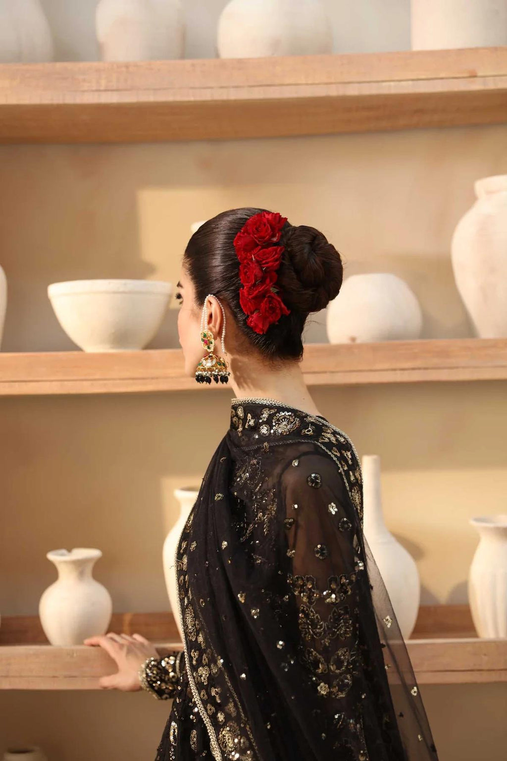 Black Sequin Pakistani Wedding Dress: Hand-Embroidered Bridal Gown