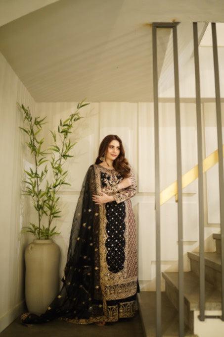 Chiffon Kamdani Indian Dress, Pakistani Long Shirt, Raw Silk Trouser, Organza Dupatta