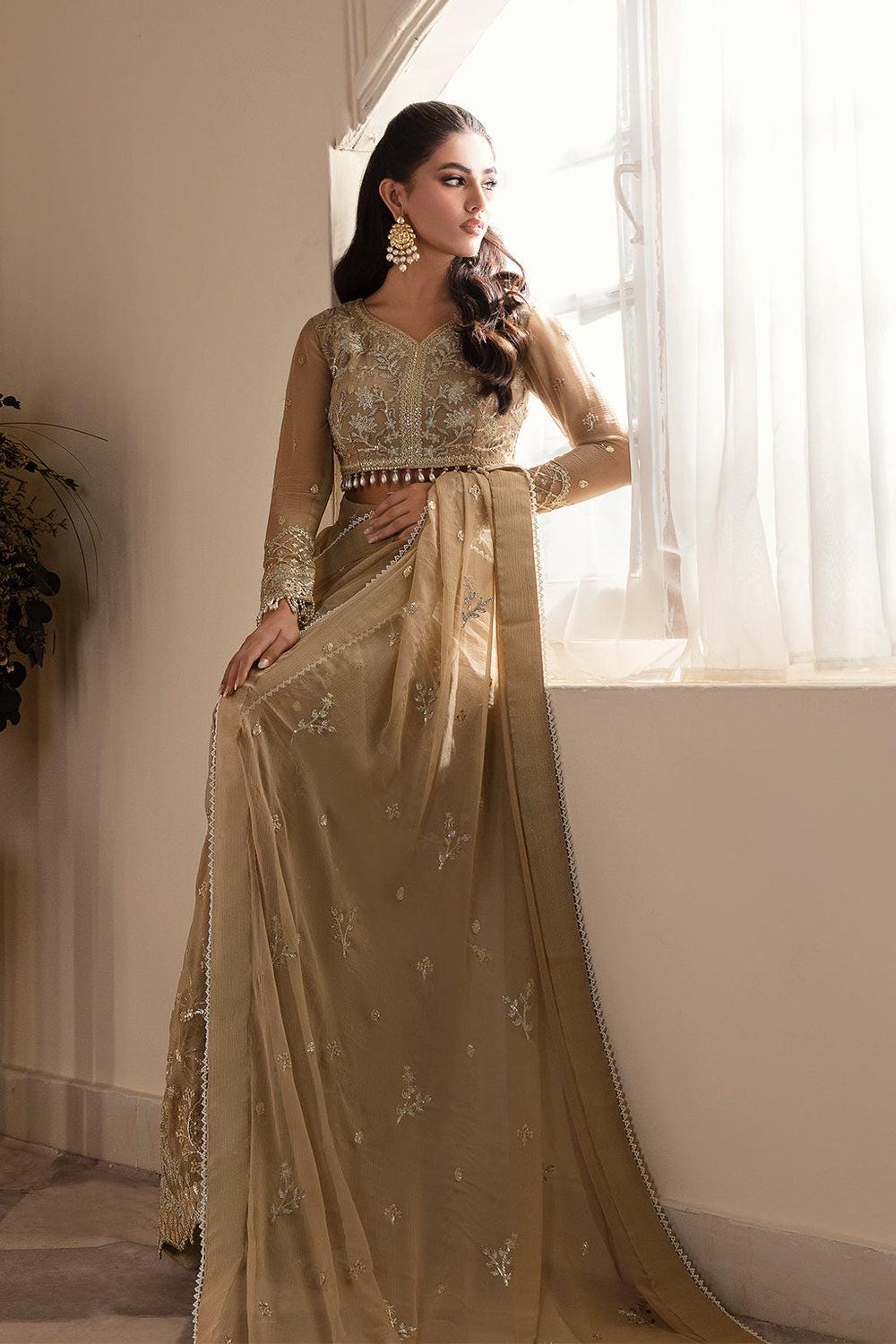 Beige Chiffon embrioded Saree, Sequins work Embroidered,Hand Embroidery Saree
