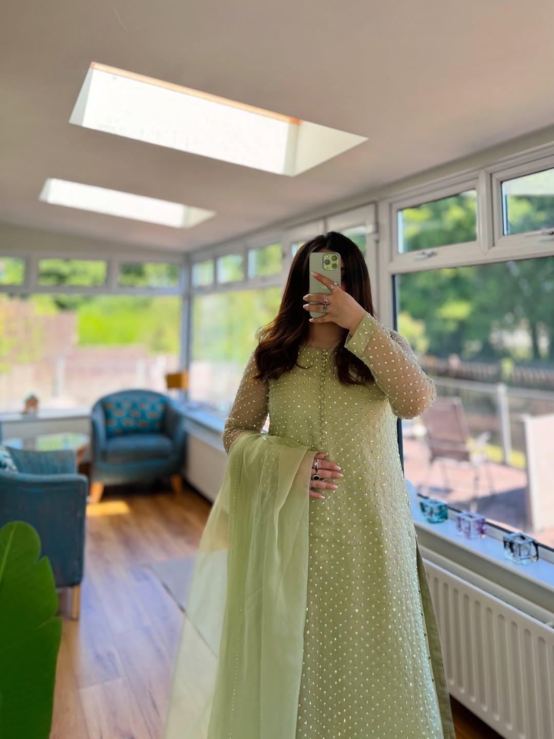 Sequin Organza Pakistani Suit: 3-Piece Wedding Guest Dress