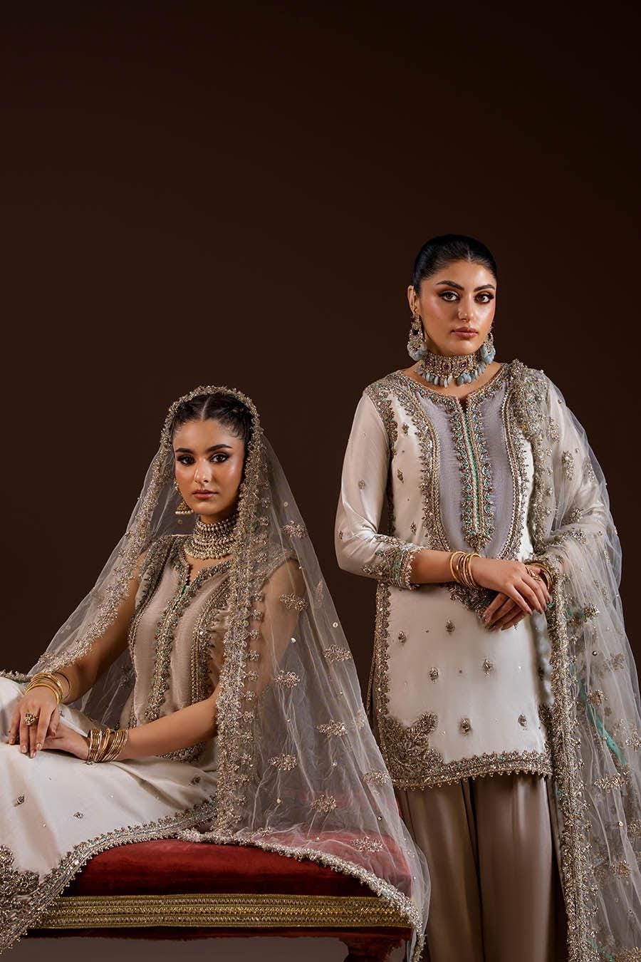 Ivory Glass Silk Farshi Shalwar Kameez with Net Dupatta