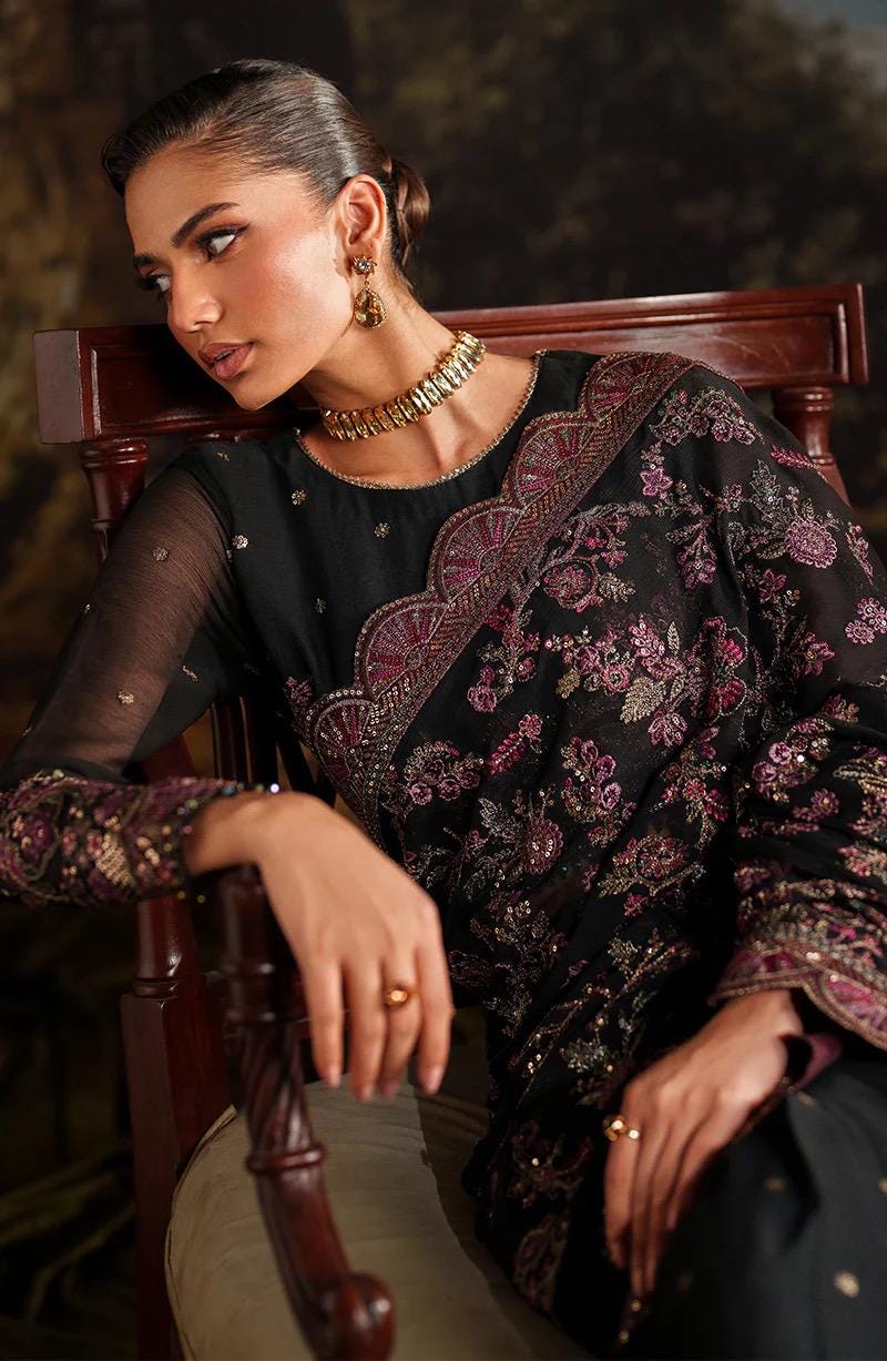 Black Sequins Embroidered Saree: Indian Party Wear, Matching Blouse