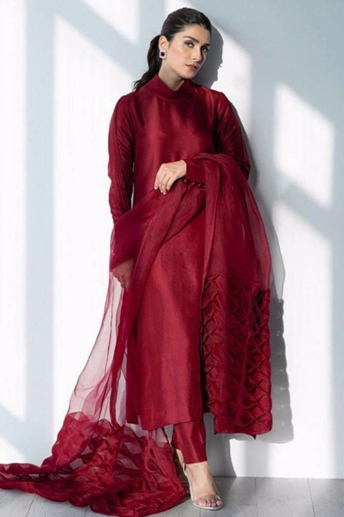 Handmade Silk Kurta Pant Set: Indian Designer Dress with Organza