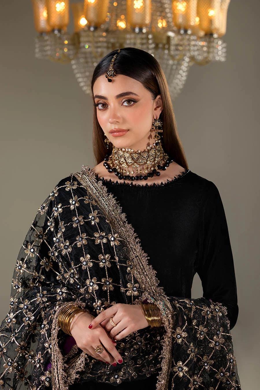 Velvet Pakistani Dress with Gota Dupatta, Festive Sharara Outfit