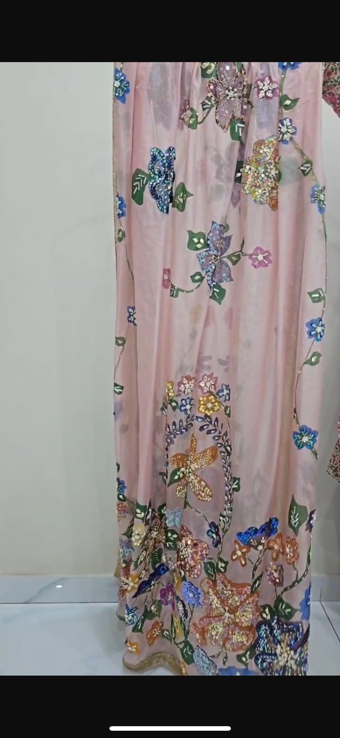 Hand-Painted Floral Tissue Dupatta: Baby Pink Bridal Shawl