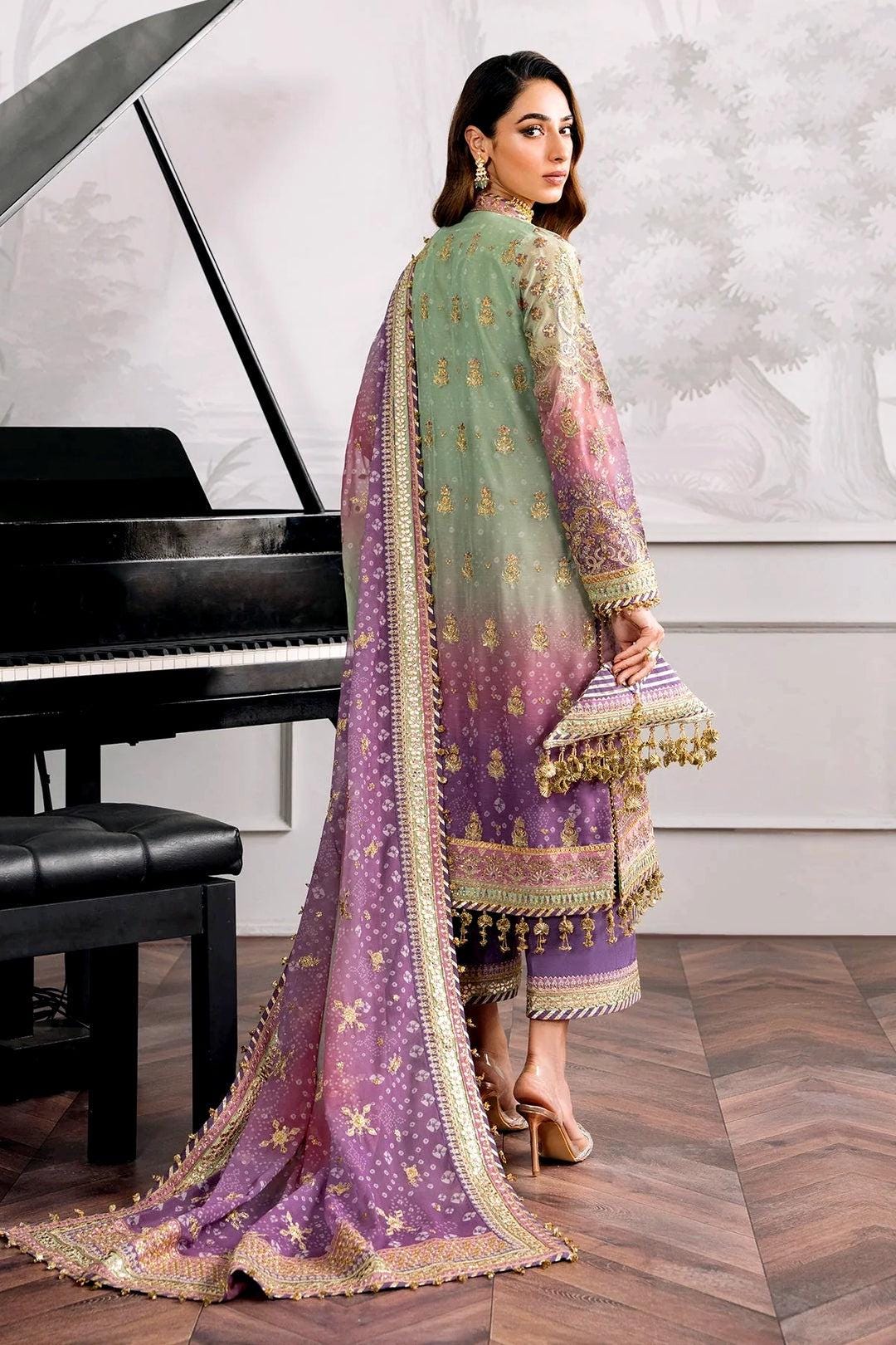 Embroidered Chiffon Silk Suit: Mint Green Pakistani Wedding Dress