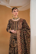 Black Chiffon Shalwar Kameez, Indian Wedding Dress, 4-Piece Kurta Set