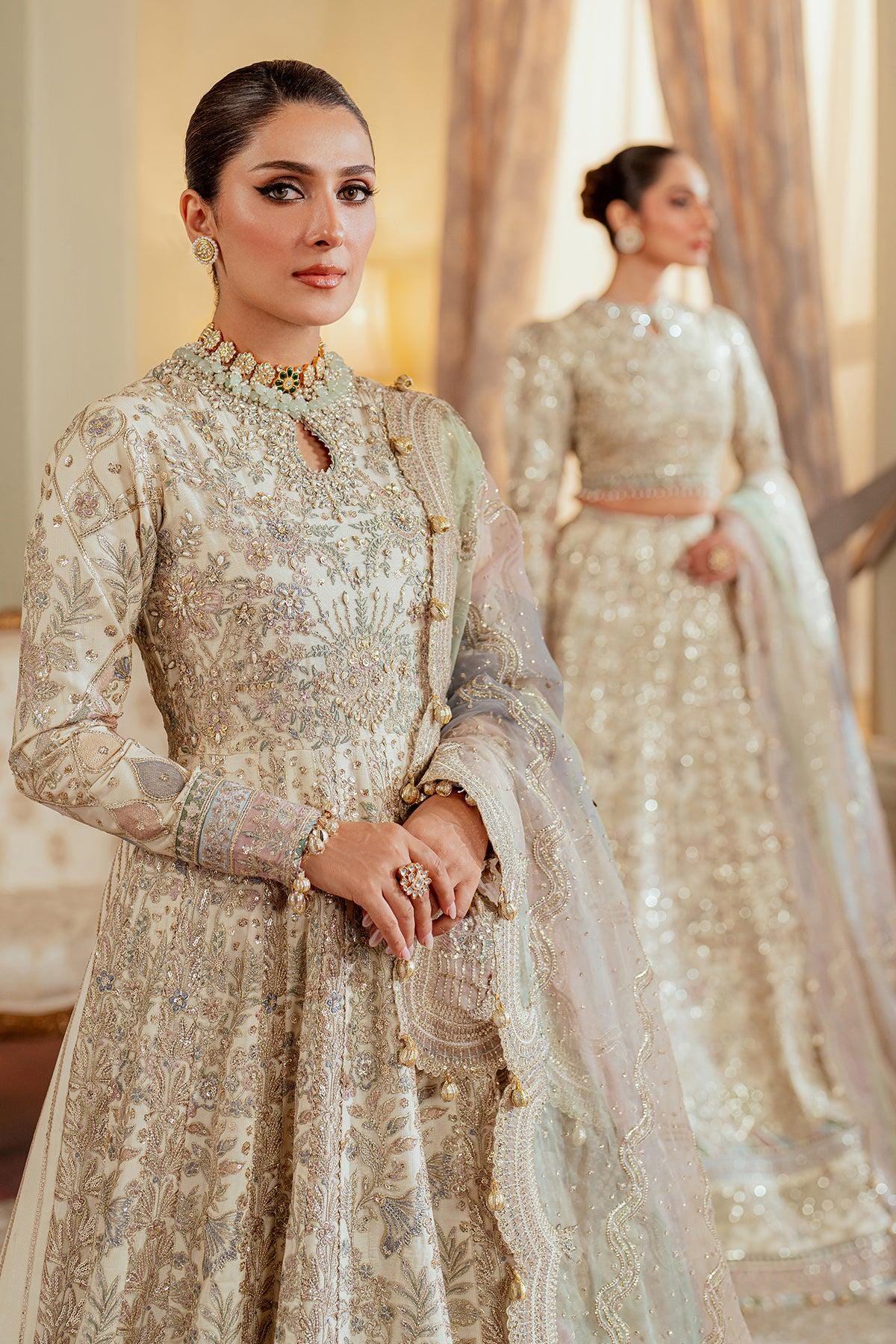 Embroidered Net Pakistani Maxi Dress: White Pearl Wedding, Shadi